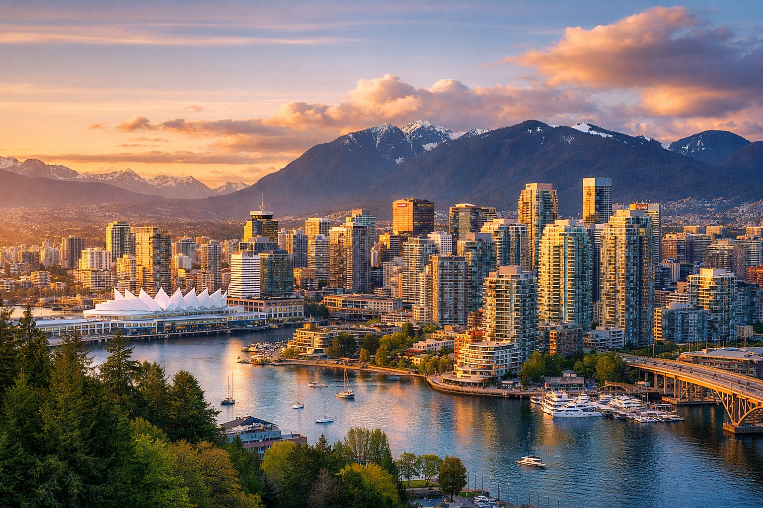 Vancouver skyline and urban residential area